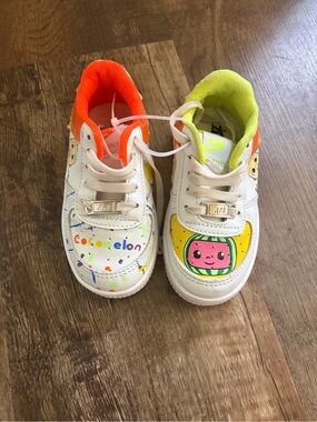 Nike Kids AF1s with Neon Orange and Neon Yellow Accents